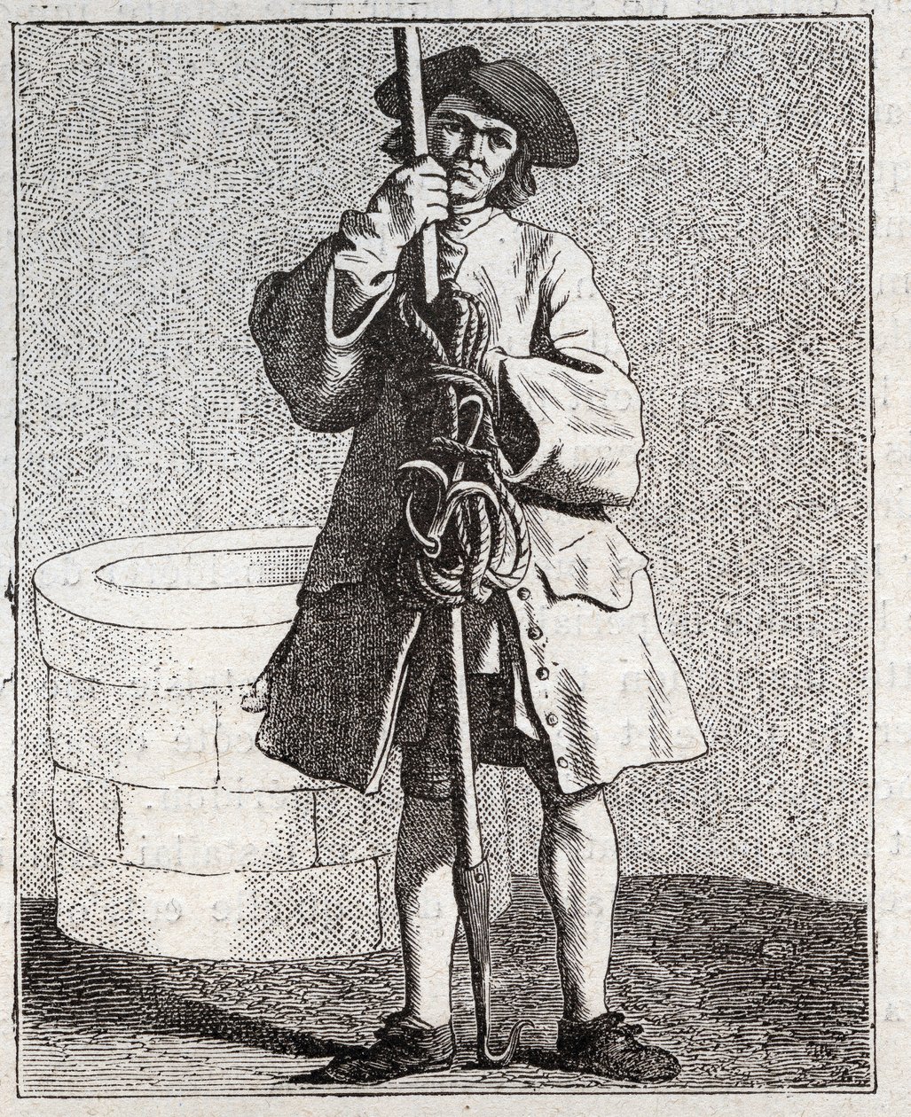 El limpiador de pozos - Pequeño oficio de París (Estudios tomados del pueblo bajo, o los Gritos de París) - grabado por Edme Bouchardon (1698-1762) de Edmé Bouchardon