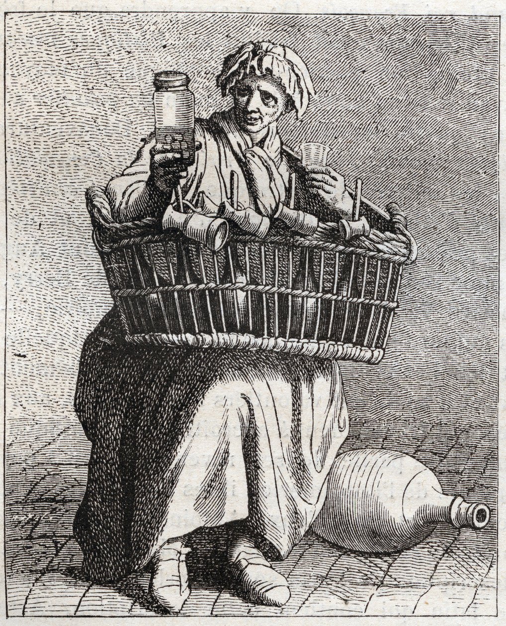El comerciante de coñac - Pequeño oficio de París (Études prises dans le bas Peuple, ou les Cris de Paris) - grabado por Edme Bouchardon (1698-1762) de Edmé Bouchardon
