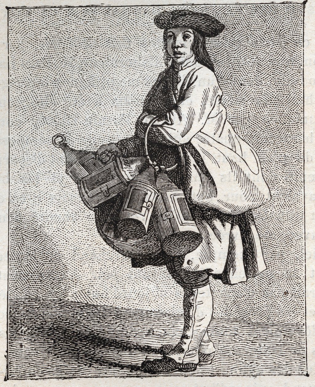 El vendedor de linternas - Pequeño oficio de París (Estudios tomados del pueblo bajo, o los Gritos de París) - grabado por Edme Bouchardon (1698-1762) de Edmé Bouchardon