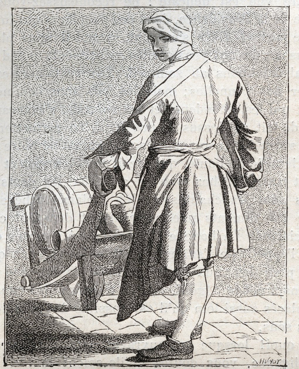 El vendedor de vinagre - Pequeño oficio de París (Estudios tomados del bajo pueblo, o los gritos de París) - grabado por Edme Bouchardon (1698-1762) de Edmé Bouchardon