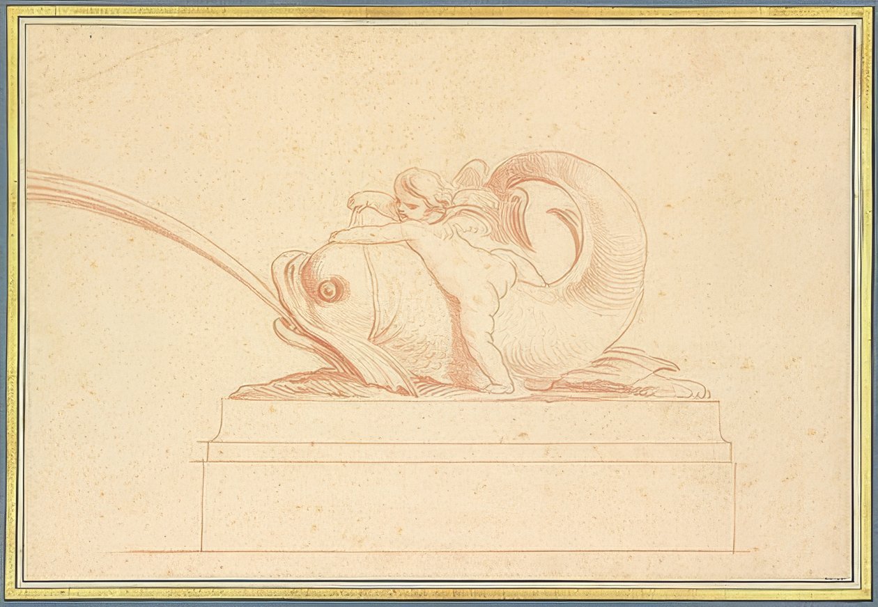 Delfín escupiendo agua hacia la izquierda con un amorcillo. 1737 de Edmé Bouchardon