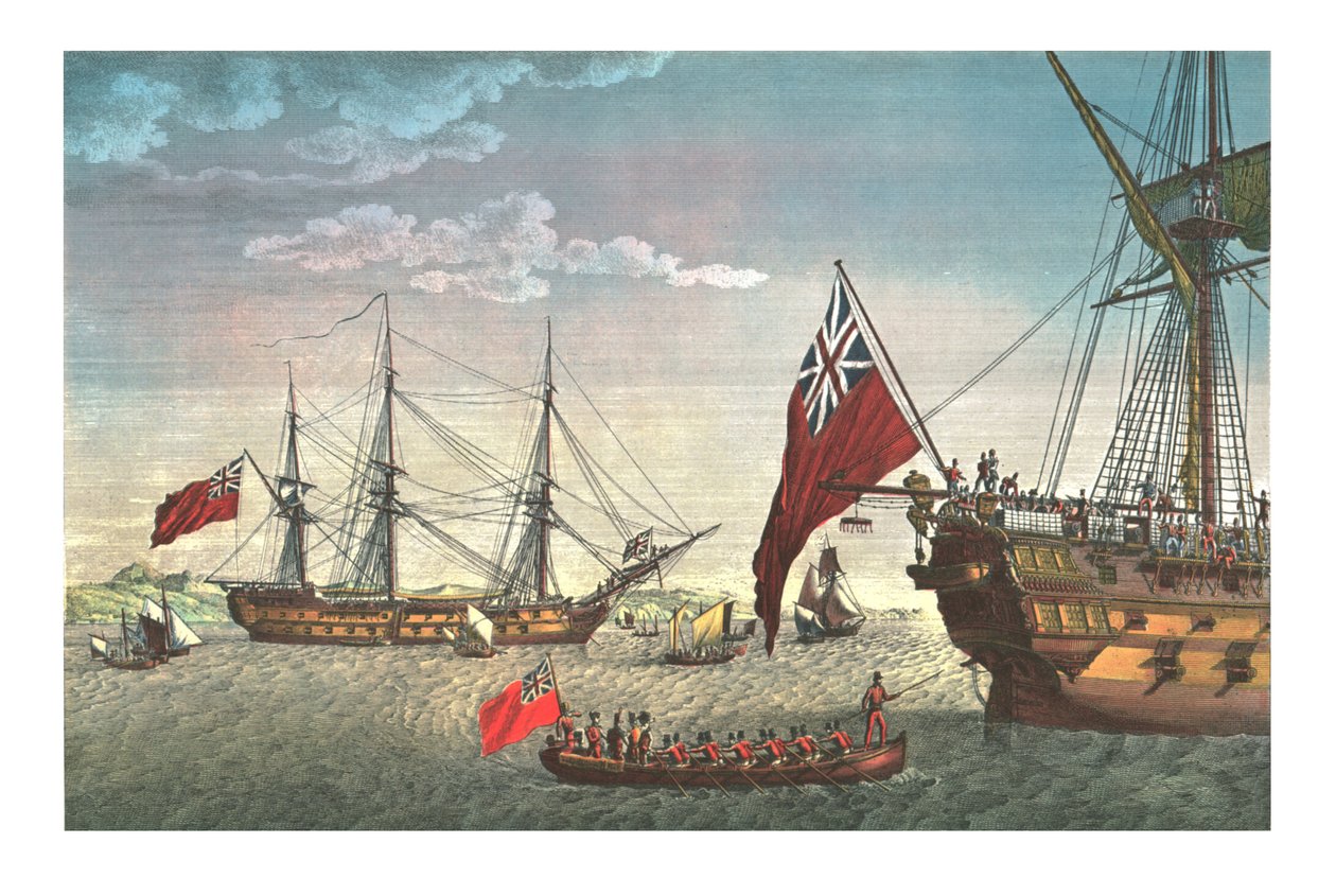 Napoleón aborda el Northumberland para su viaje a Santa Elena, 8 de agosto de 1815, c1850 de Edme Bovinet