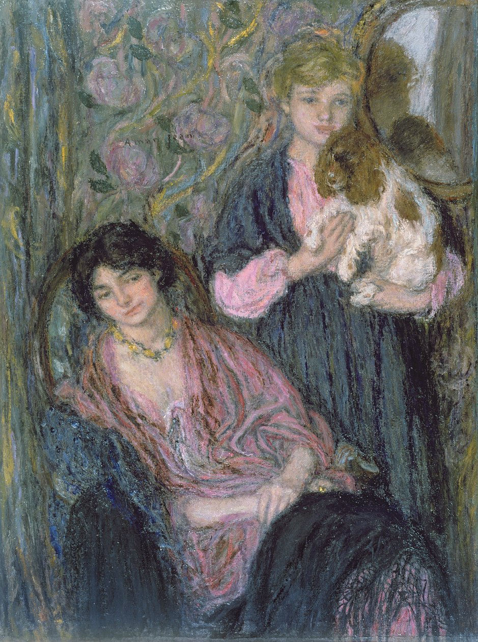 Dos mujeres con un spaniel de Edmond François Aman Jean