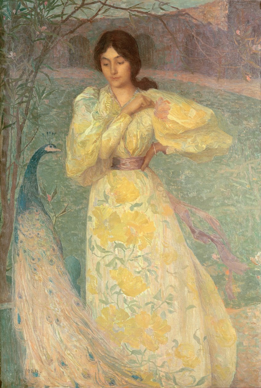 Niña con un pavo real de Edmond François Aman Jean