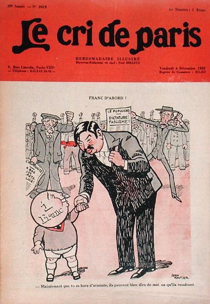 Franc First", Pierre Laval (1883-1945) con el Petit Franc, caricatura de la revista "Le Cri de Paris". de Edmond (1861 1943) Tapissier