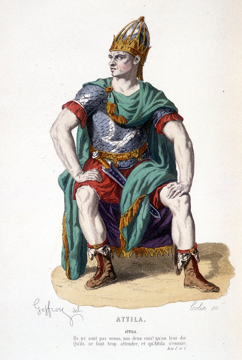 El personaje de Atila en la tragedia Atila - Teatro Completo: (Colección de obras de Corneille) dibujo de Geffroy, grabado por Colin - ed. Laplace, Sanchez y Cie, París 1884 de Edmond Aime Florentin Geffroy