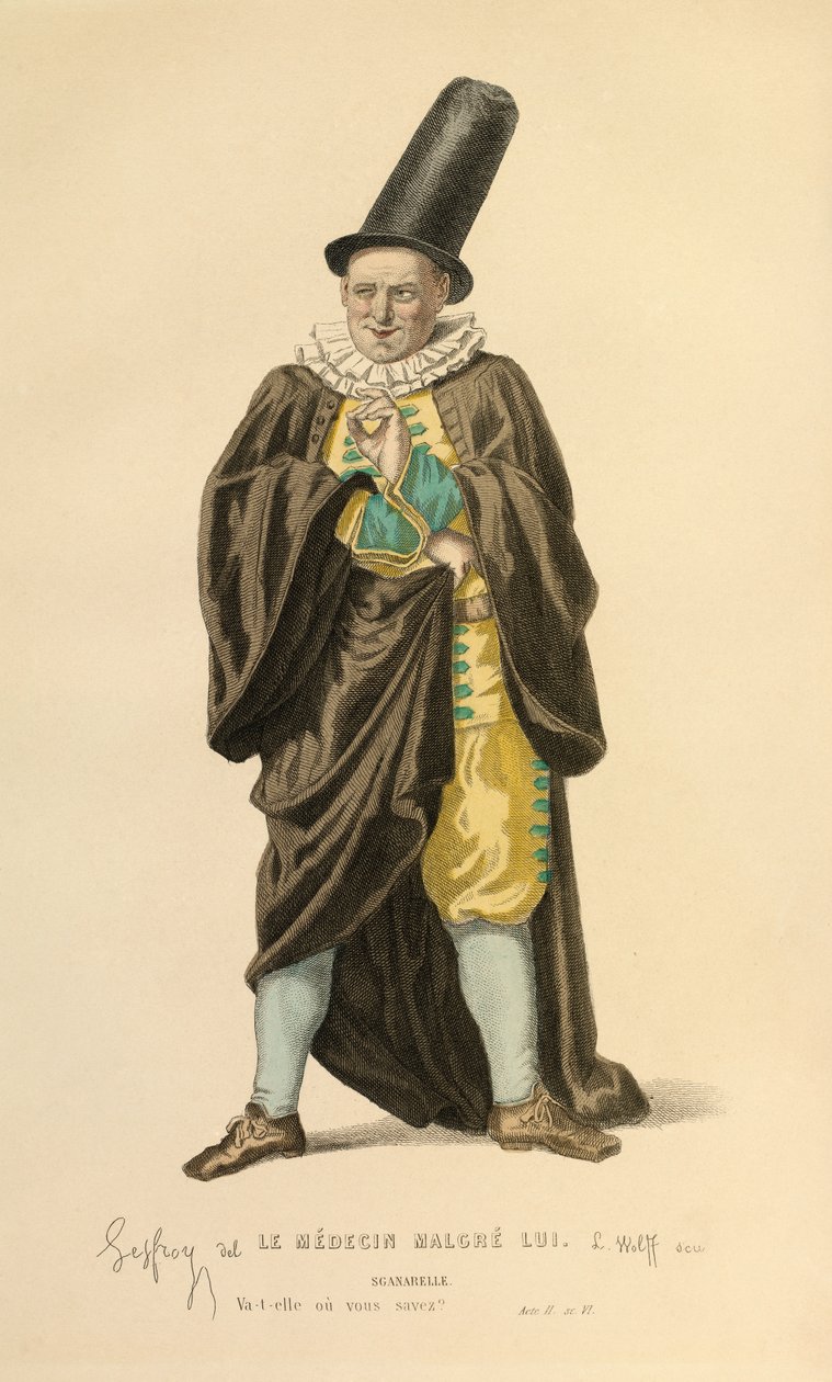 Traje para el papel de Scanarelle, c.1868 (grabado) de Edmond Aime Florentin Geffroy