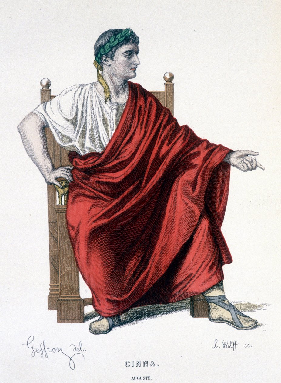 El personaje de Augusto en la tragedia Cinna (o la clemencia de Augusto) - Teatro completo: (Compendio de obras de Corneille) dibujo de Geffroy, grabado por L. Wolff - ed. Laplace, Sanchez y Cie, París 1884 de Edmond Aime Florentin Geffroy