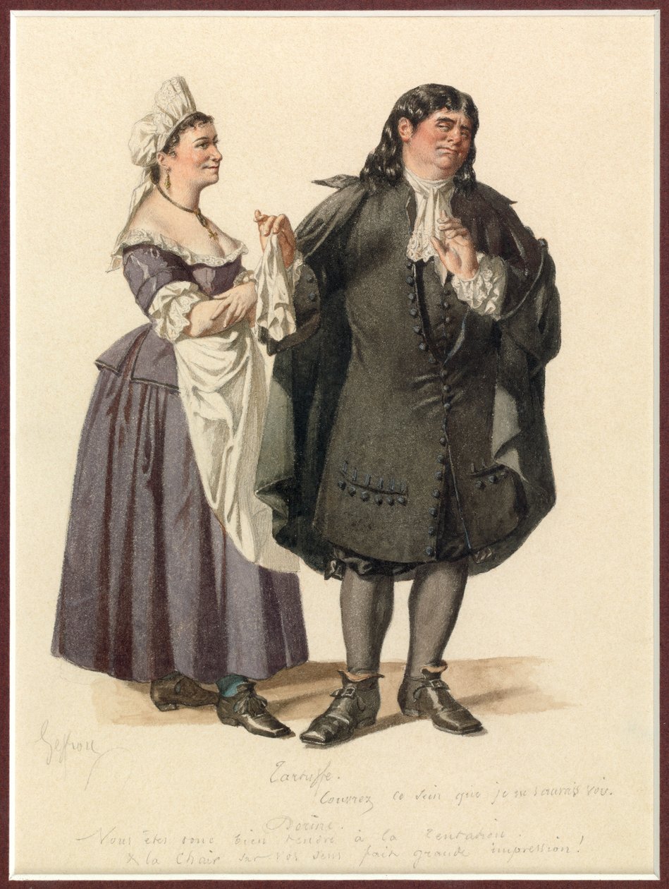 Retrato de Dorine y Tartufo, c.1870 (acuarela) de Edmond Aime Florentin Geffroy