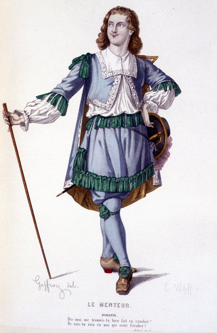 El personaje Dorante en la comedia Le Menteur - Teatro Completo: (Colección de obras de Corneille) dibujo de Geffroy, grabado de L. Wolff - ed. Laplace, Sanchez et Cie, París 1884 de Edmond Aime Florentin Geffroy
