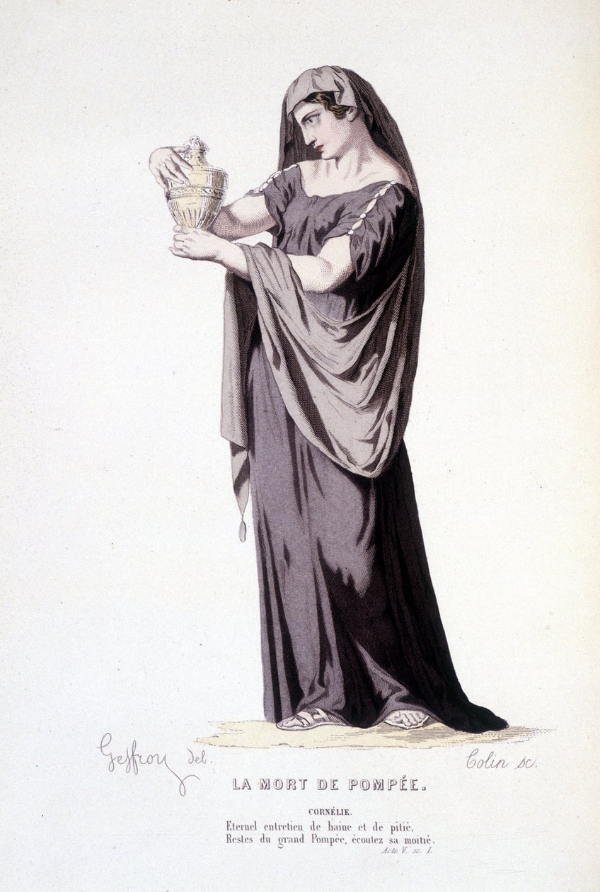 El personaje de Cornelie en la obra de teatro La muerte de Pompeyo - Teatro completo: (Compendio de obras de Corneille) dibujo de Geffroy, grabado por Colin - ed. Laplace, Sanchez et Cie, París 1884 de Edmond Aime Florentin Geffroy