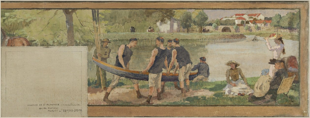 Boceto para el ayuntamiento de Saint-Maurice: Paisaje. Les bords de la Marne (para el ayuntamiento), entre 1890 y 1892 (óleo sobre tinta sobre lienzo) de Edmond Debon