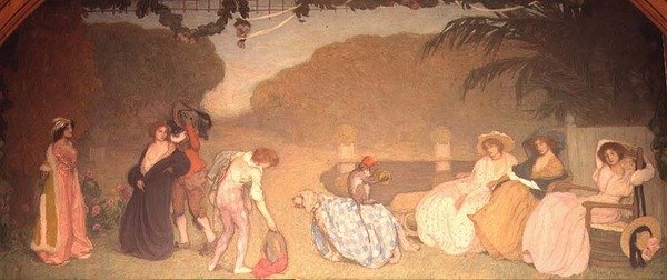 Niñas Observando un Teatro al Aire Libre de Edmond François Aman Jean
