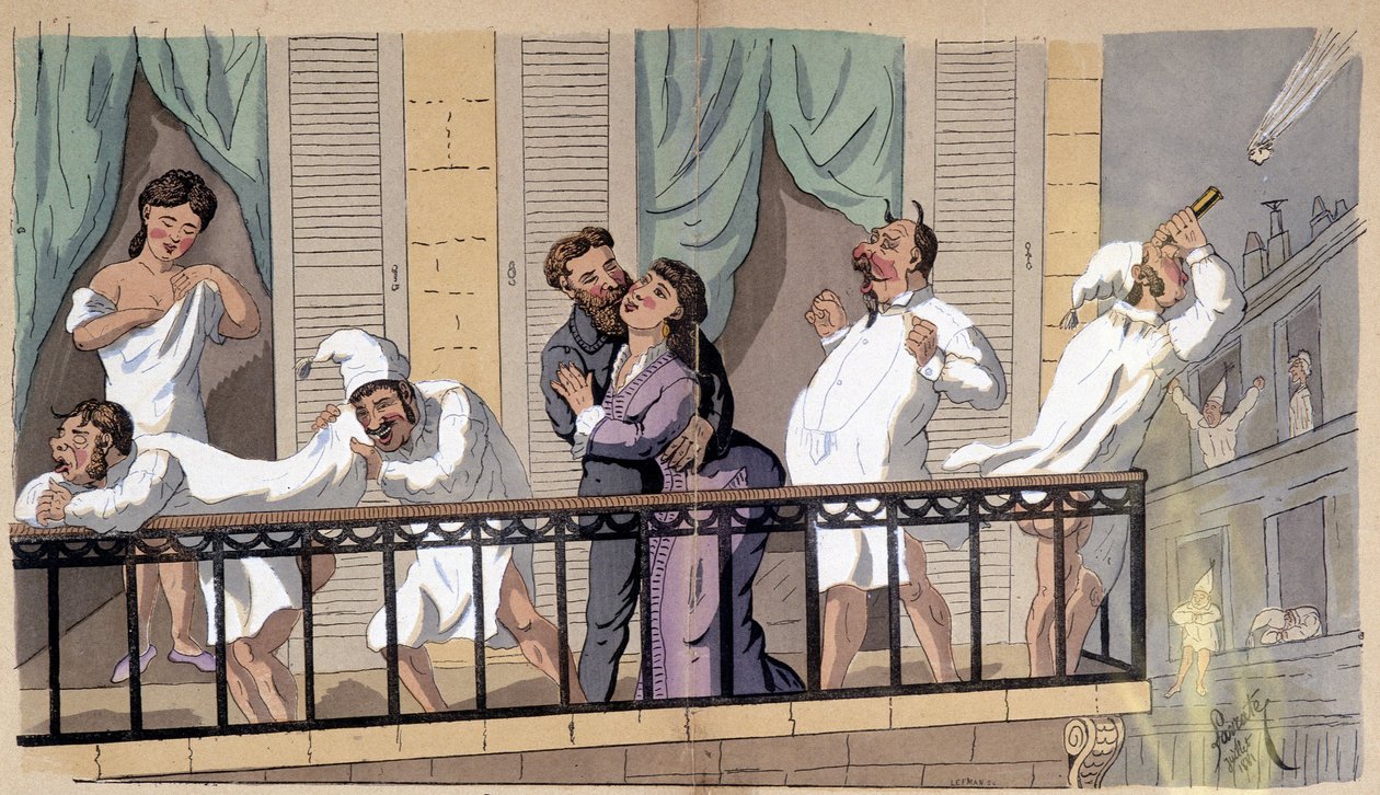 ¡Las noches son tan calurosas! - caricatura social por Lavrate de Edmond Lavrate
