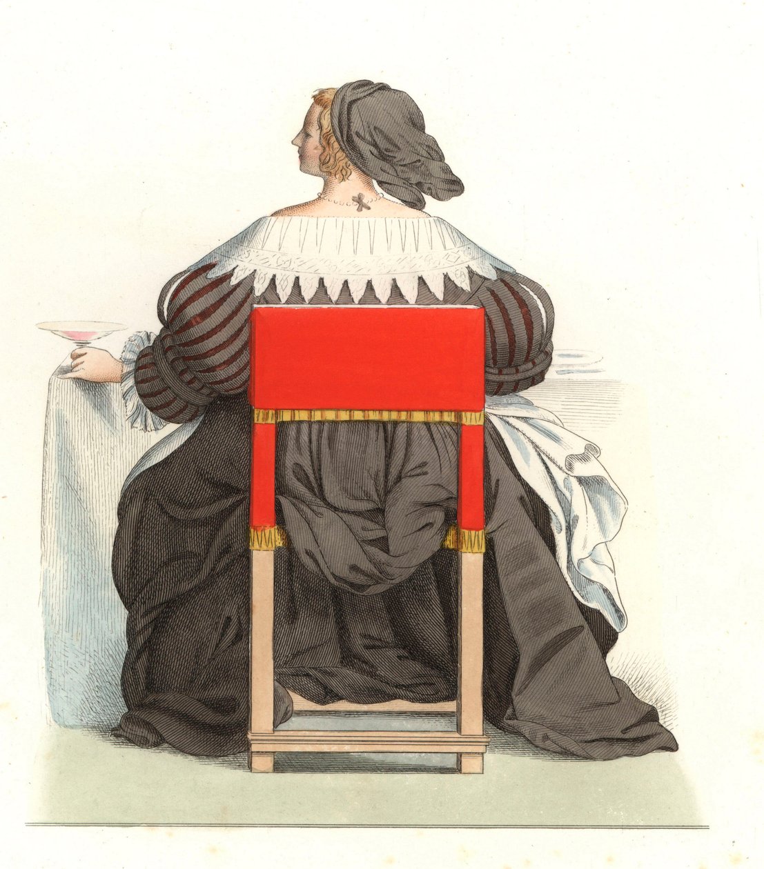 Mujer francesa del siglo XVII, de una ilustración de Edmond Lechevallier-Chevignard, de 