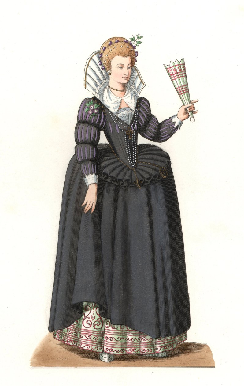 Mujer francesa bajo el reinado del rey Enrique III (1551-1589), de una ilustración de Edmond Lechevallier-Chevignard, de 