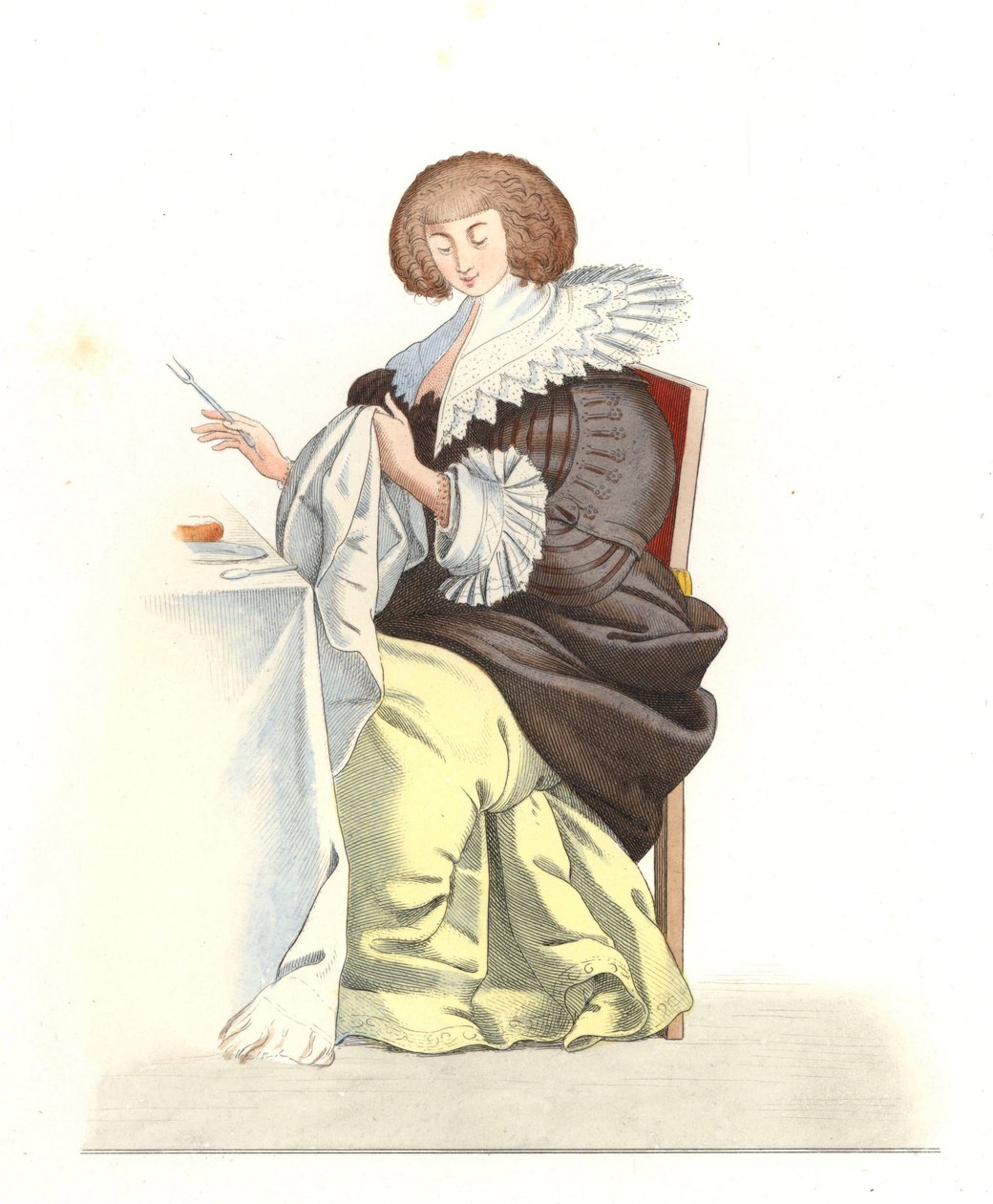 Mujer de la nobleza francesa del siglo XVI, de una ilustración de Edmond Lechevallier-Chevignard, de 