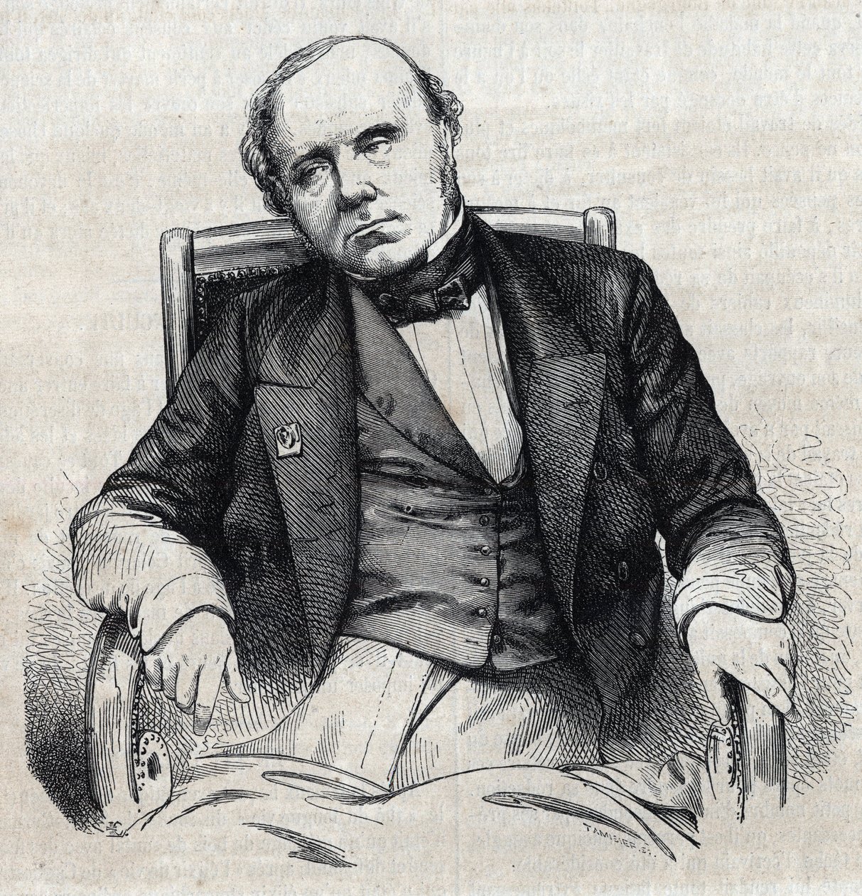 Retrato de Augustin Thierry (1795-1856), historiador francés. Grabado por Chevignard en "Le Magasin Picturesque" de Edmond Lechevallier Chevignard