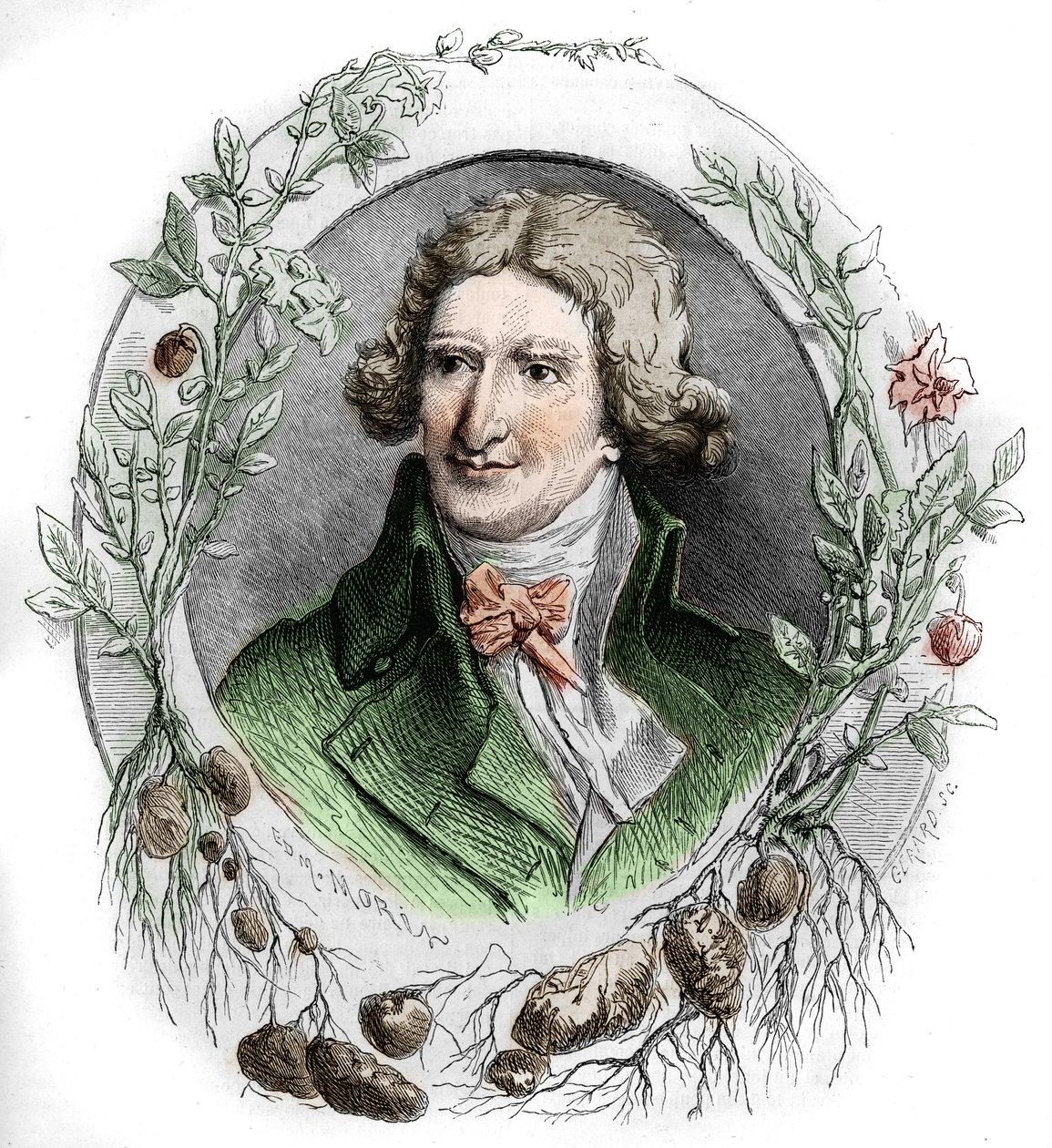 Retrato de Antoine Augustin Parmentier (1737-1813), farmacéutico militar y agrónomo francés. Grabado por Edmond Morin de Edmond Morin