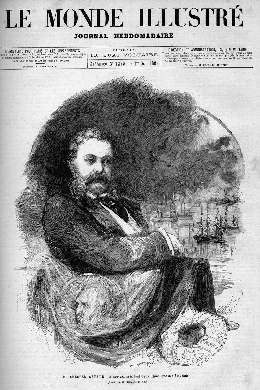 Retrato de Chester Alan Arthur (1830-1886), Presidente de los Estados Unidos. Grabado por Edmond Morin. Uno de 