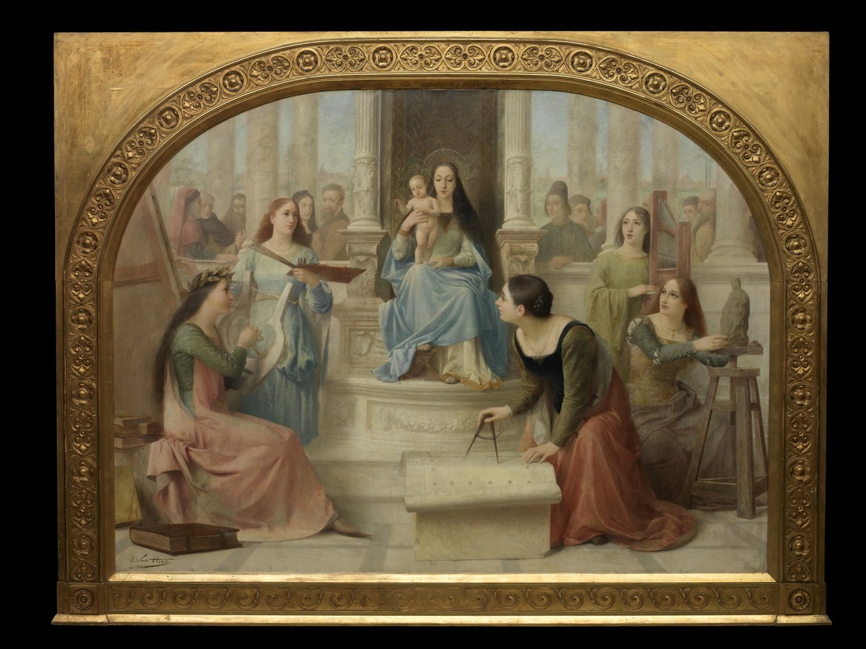 La Virgen inspirando las artes (óleo sobre lienzo) de Edmond Theodor van Hove