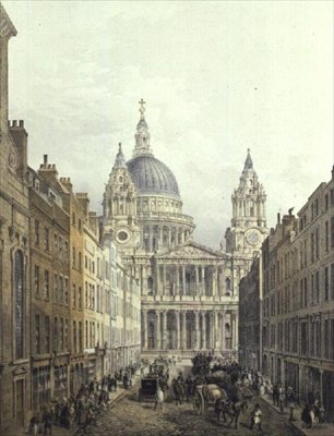 Catedral de San Pablo, mirando hacia Ludgate Hill, pub. 1852 por LLoyd Bros. & Co. de Edmund (after) Walker