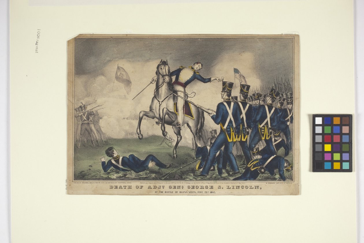 Death Of Adjt. Genl. George S. Lincoln (litografía coloreada a mano) de Edmund Burke Kellogg