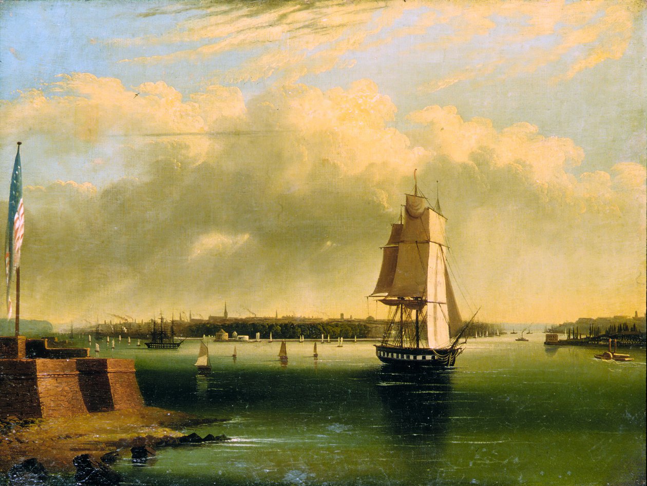 Bahía y Puerto de Nueva York desde la Isla de Bedlow, 1850-60 de Edmund Coates