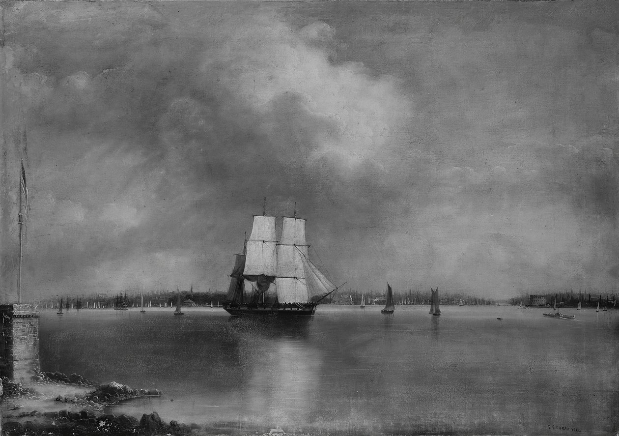 Bahía y puerto de Nueva York desde la isla de Bedlow, 1864 o 1866 de Edmund Coates