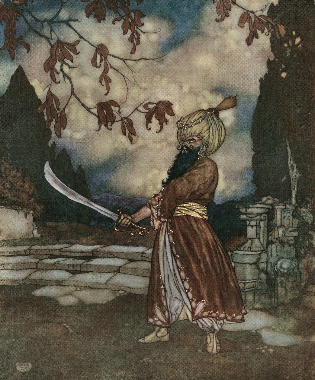 Barba azul La terrorífica Barba Azul tiene la barba tan negra que parece azul, c.1910 (litografía) de Edmund Dulac