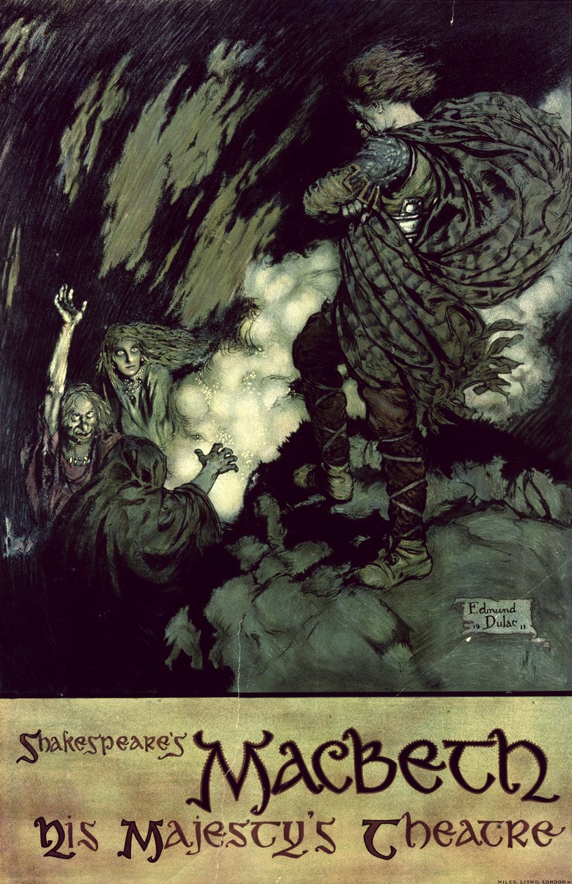 Macbeth: Cartel para la producción de 1914 (litografía en color) de Edmund Dulac