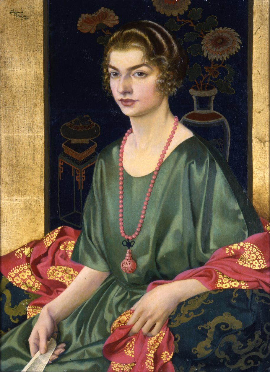 Retrato de Elizabeth Allhusen (óleo sobre lienzo sobre tabla) de Edmund Dulac
