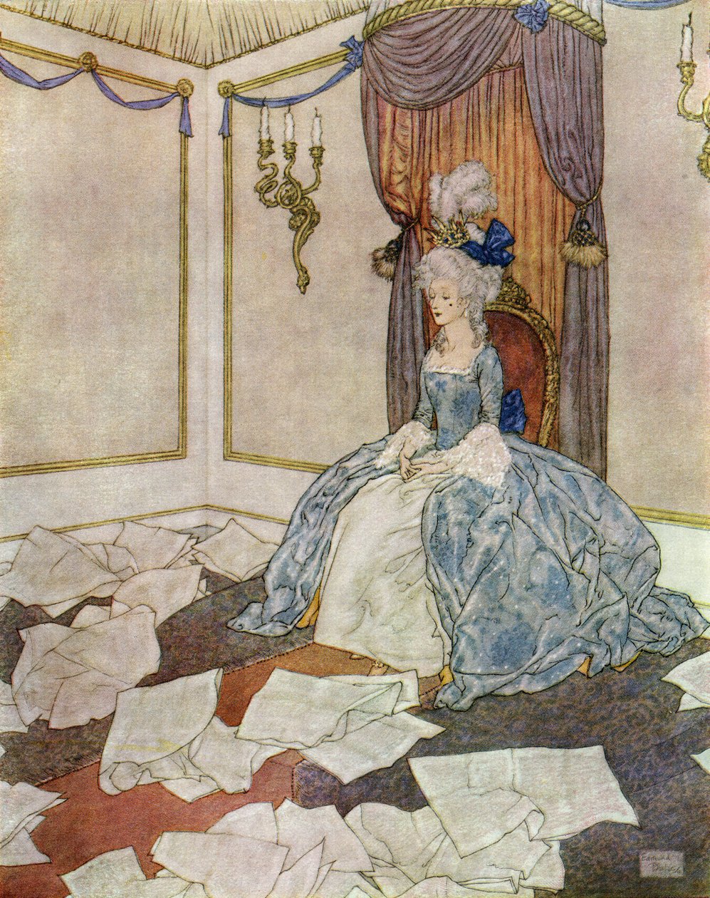 Ha leído todos los periódicos del mundo y los ha vuelto a olvidar, tan lista es, frontispicio de "La Reina de las Nieves". de Edmund Dulac