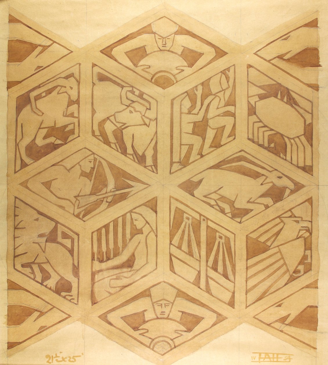 Signos del Zodiaco - Art Deco, abril de 1934 (gouache sobre papel) de Edmund Hunter