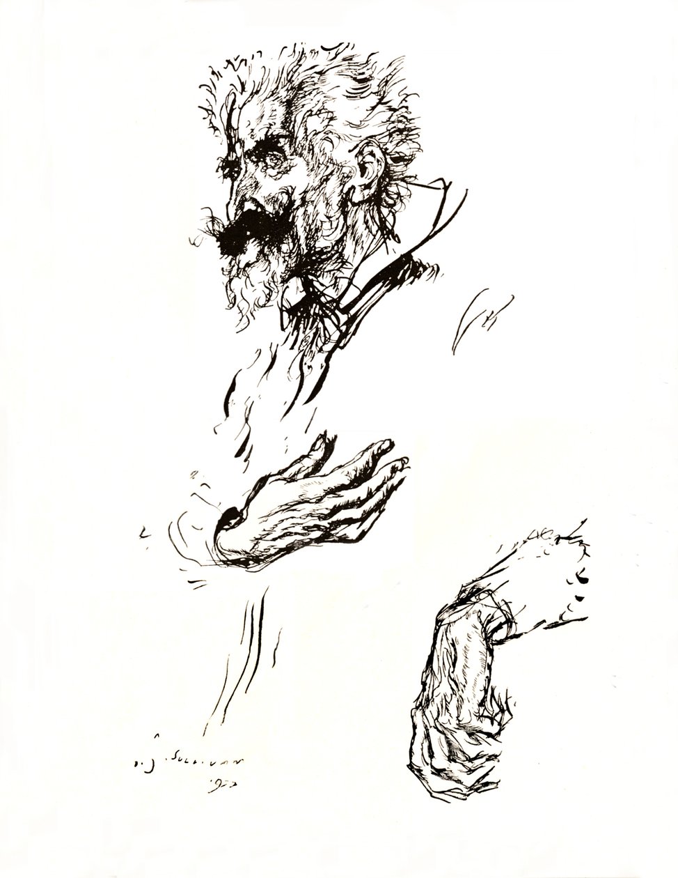 Don Quijote. Boceto a pluma de Línea: Un estudio de arte, 1923 de Edmund Joseph Sullivan