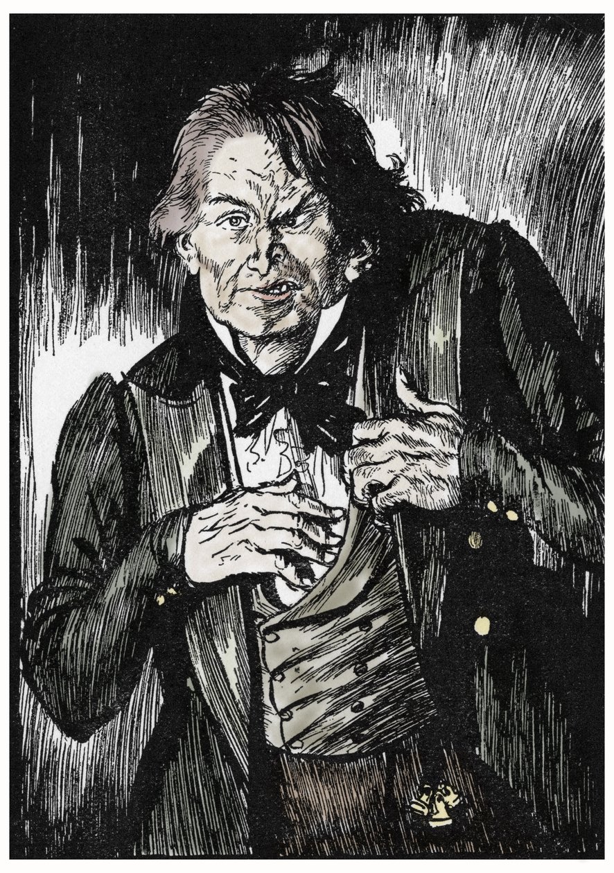 Mr Hyde después de tomar el antídoto se convierte en el Dr Jekyll, Ilustración de Edmund Joseph Sullivan (1869-1933) para la novela L