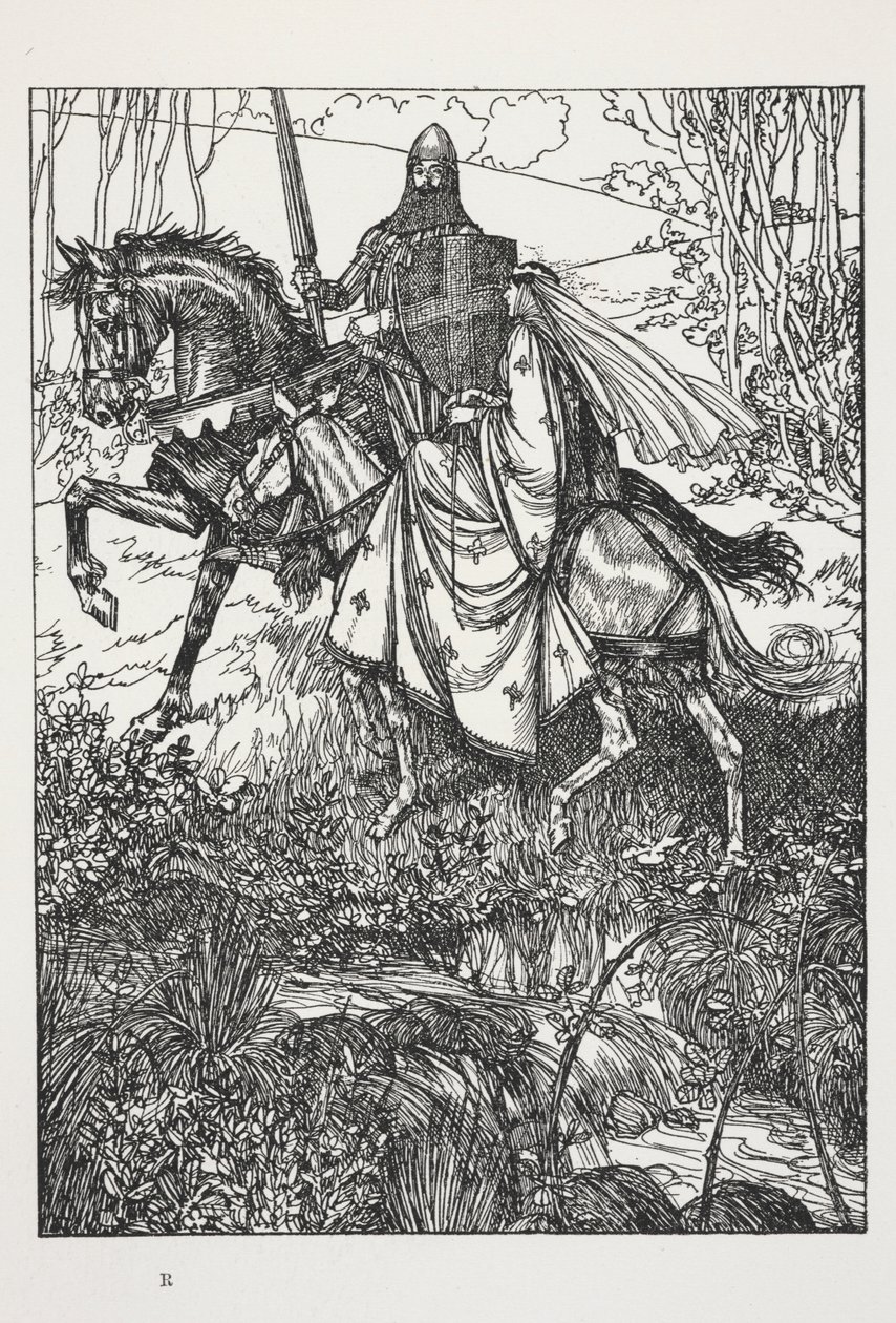 Sir Launcelot y la reina Ginebra, ilustración de "A Dream of Fair Women..." de Alfred, Lord Tennyson de Edmund Joseph Sullivan