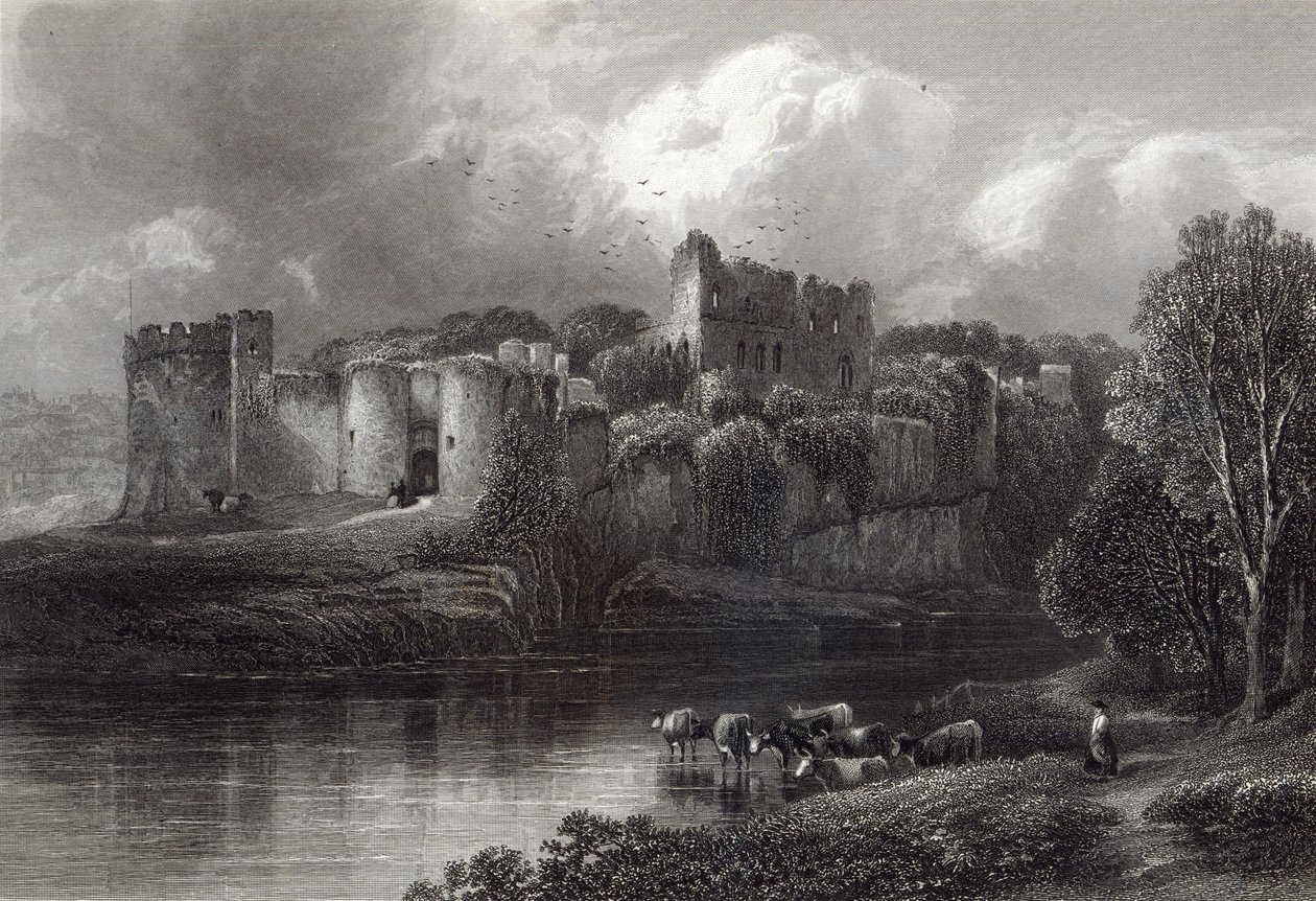 Castillo de Chepstow, grabado por R. Hinshelwood, impreso por Cassell und Company Ltd de Edmund Morison Wimperis