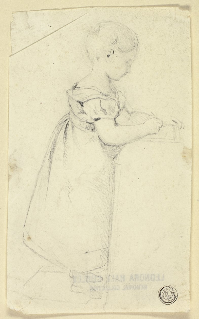 Niña de pie ante el escritorio y escribiendo de Edmund Thomas Parris