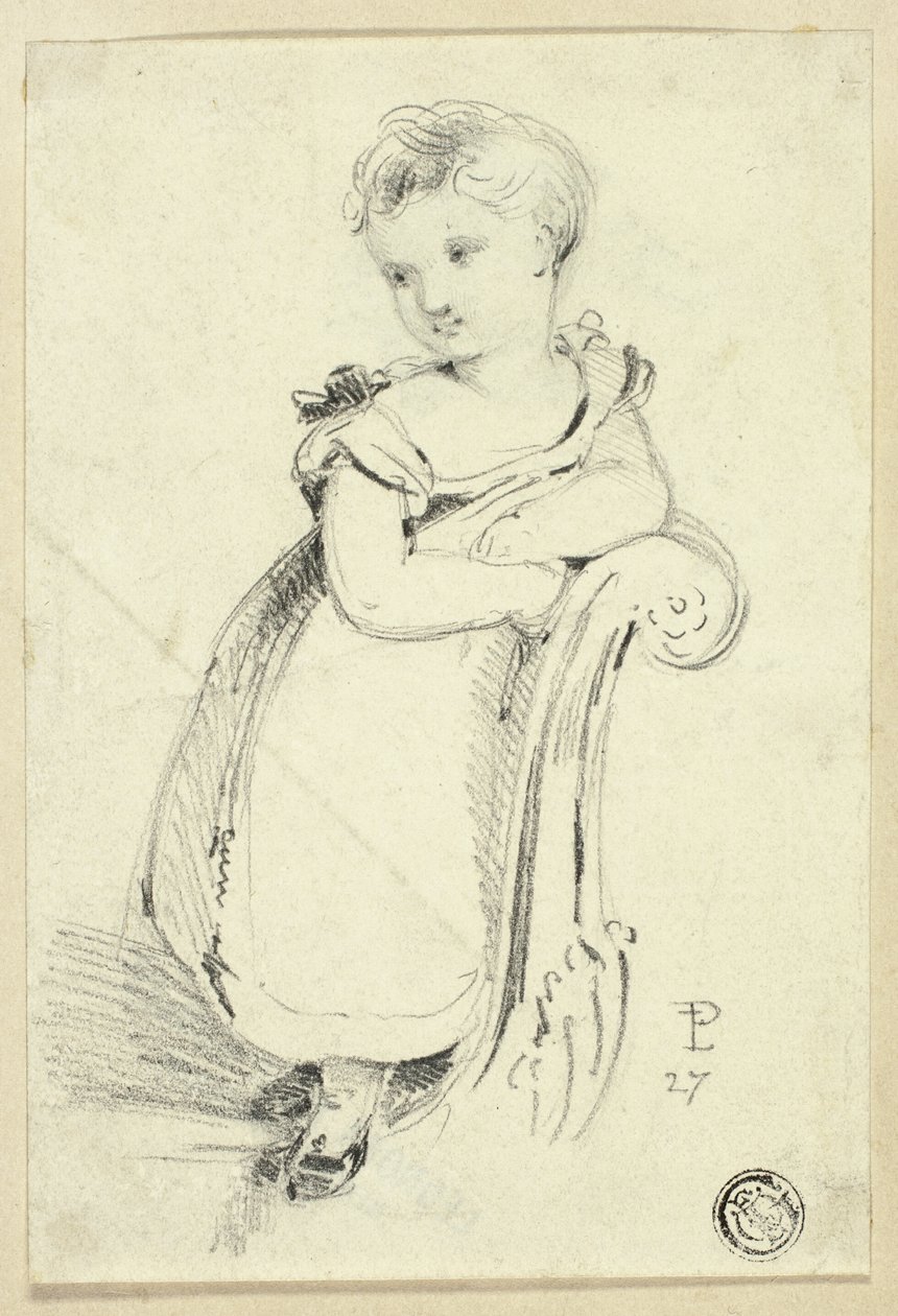 Niña de pie en un sofá (anverso); Fragmento: Parte posterior de la cabeza de una mujer (verso) de Edmund Thomas Parris