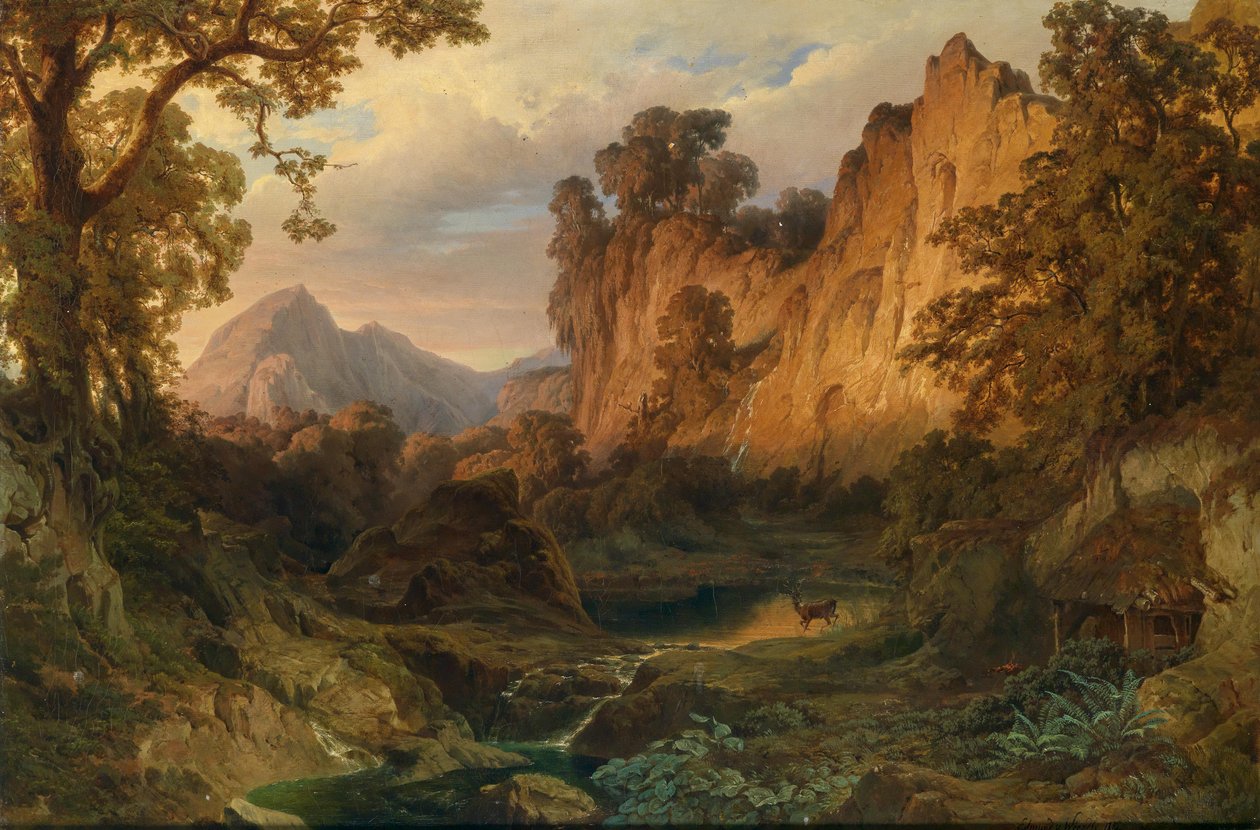 Edmund von Wörndle Paisaje romántico a la luz del atardecer 1859 de Edmund von Wörndle