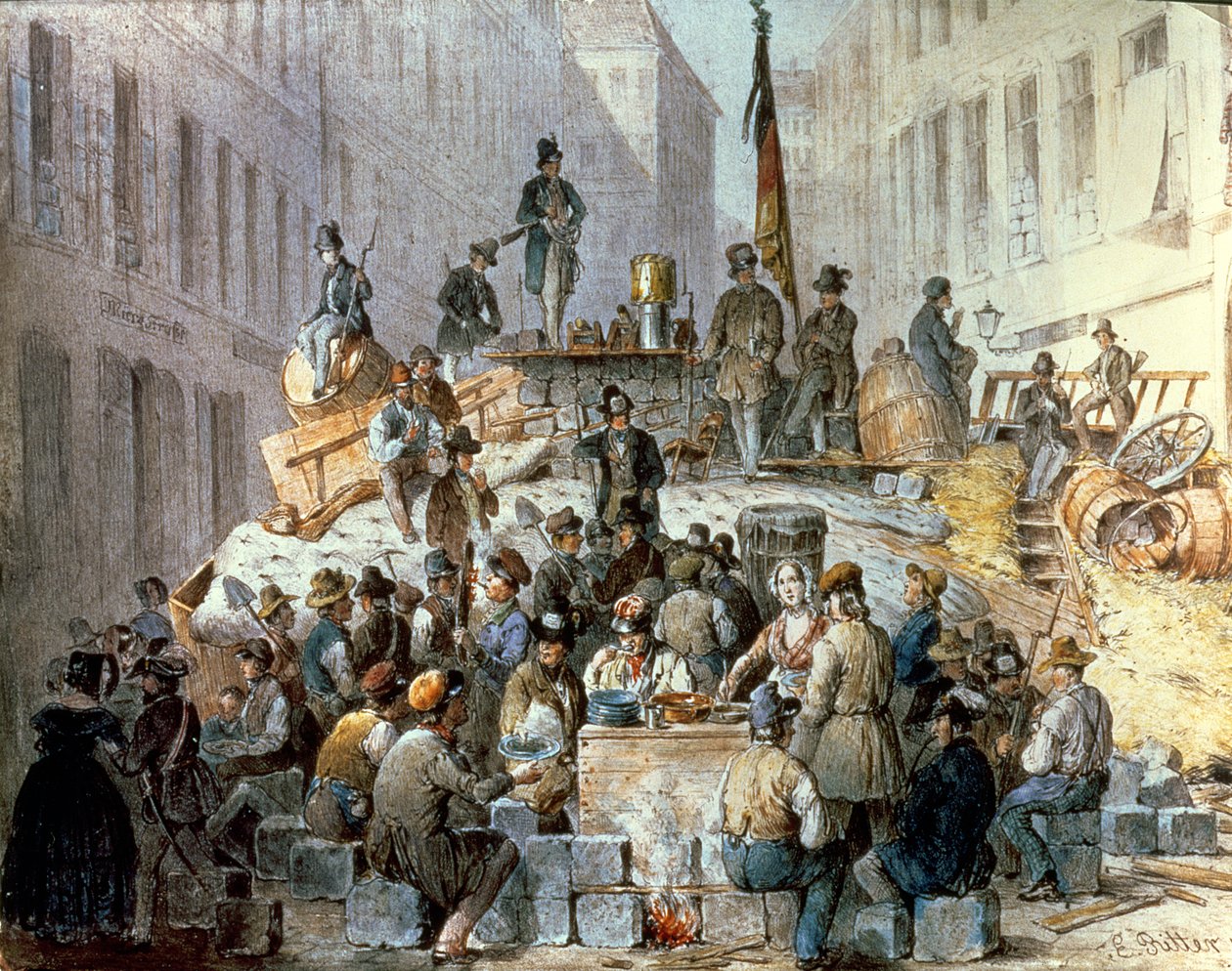 Barricadas en Marzstrasse, Viena, 1848 de Edouard Ritter
