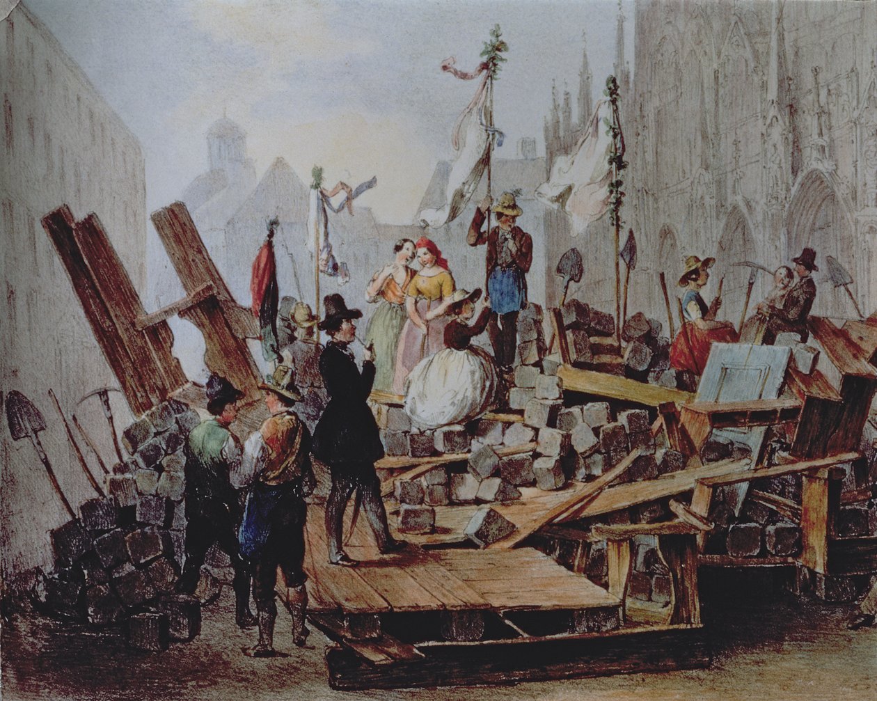 Barricadas en Stephansplatz, Viena, 1848 de Edouard Ritter