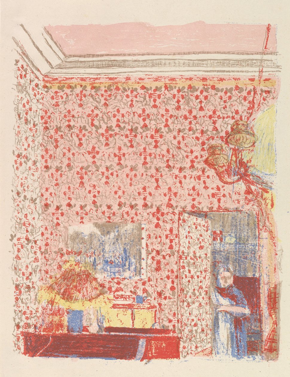 Interior con Papel Tapiz Rosa I, de la serie Paisajes e Interiores de Edouard Vuillard
