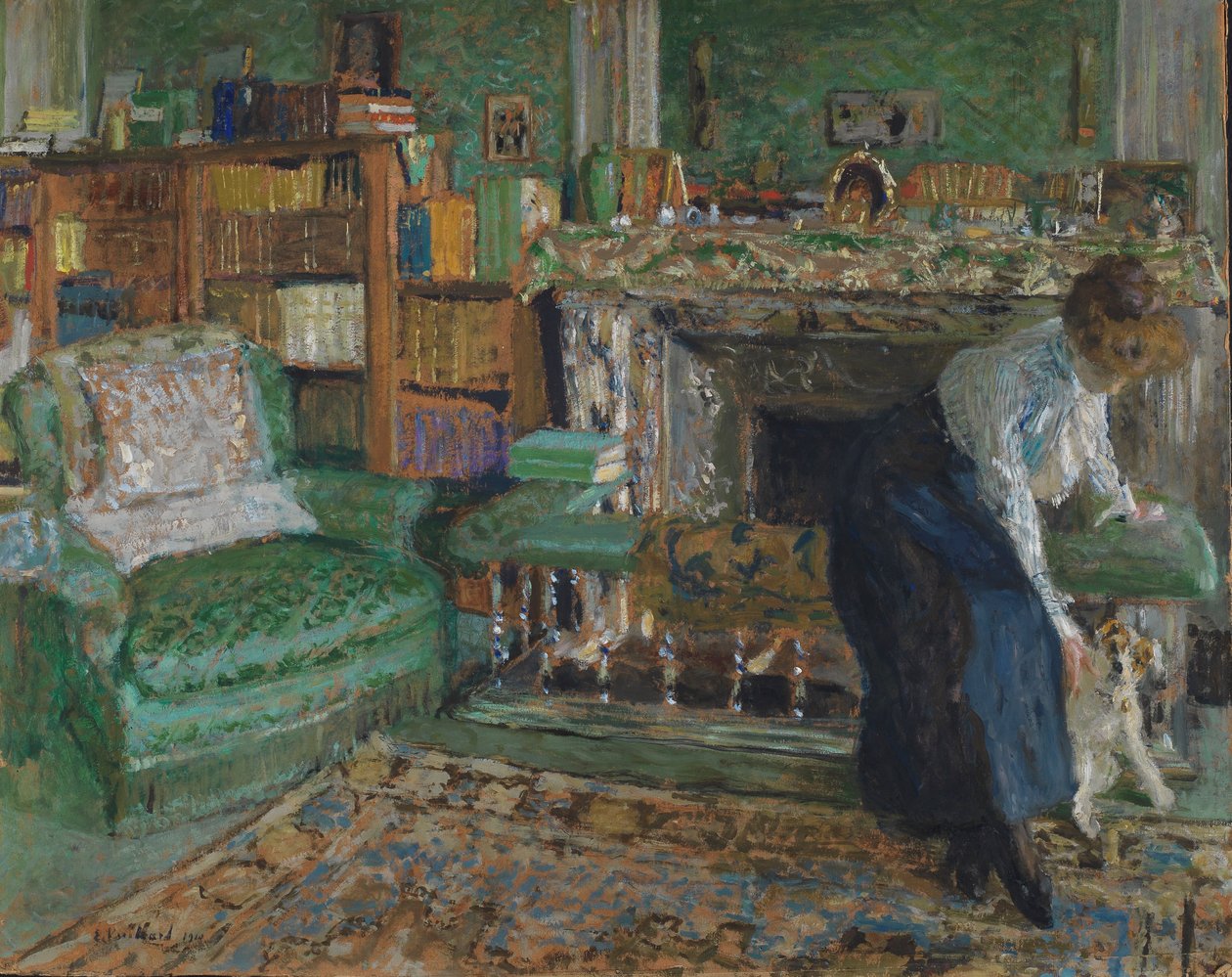 Marguerite Chapin en su apartamento con su perro, 1910 de Edouard Vuillard