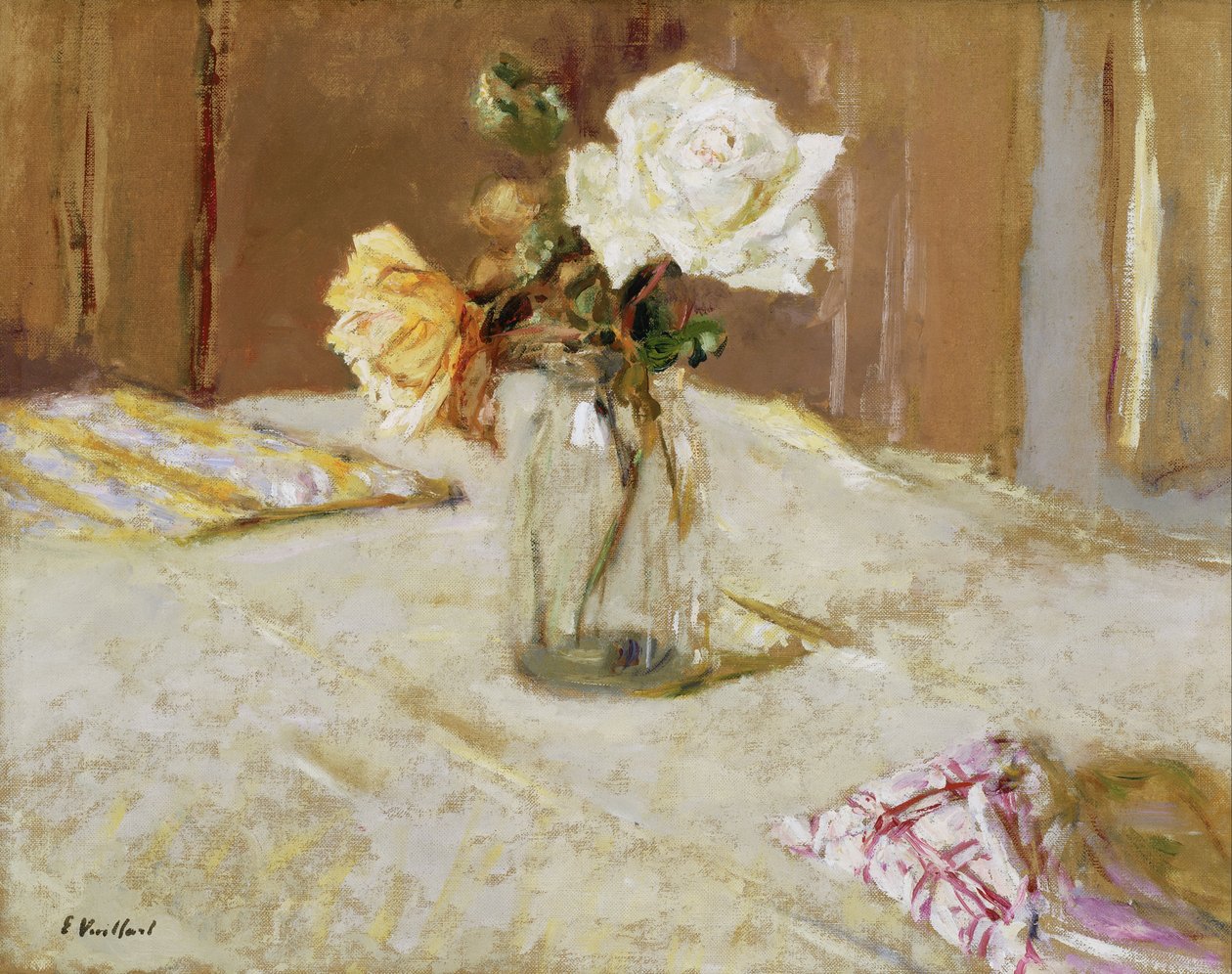 Rosas en un jarrón de vidrio de Edouard Vuillard