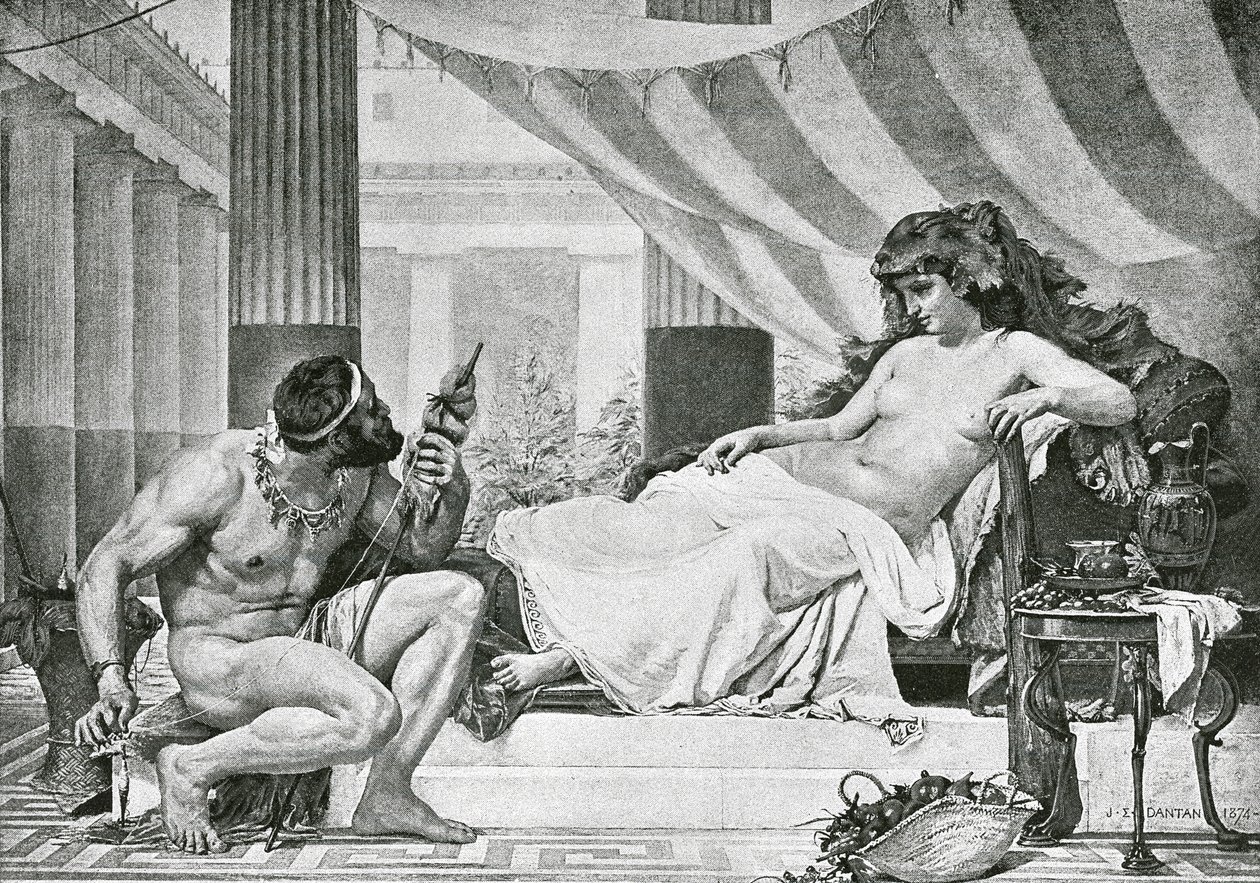 Hércules a los pies de Onfalia (litografía) de Edouard-Joseph (after) Dantan
