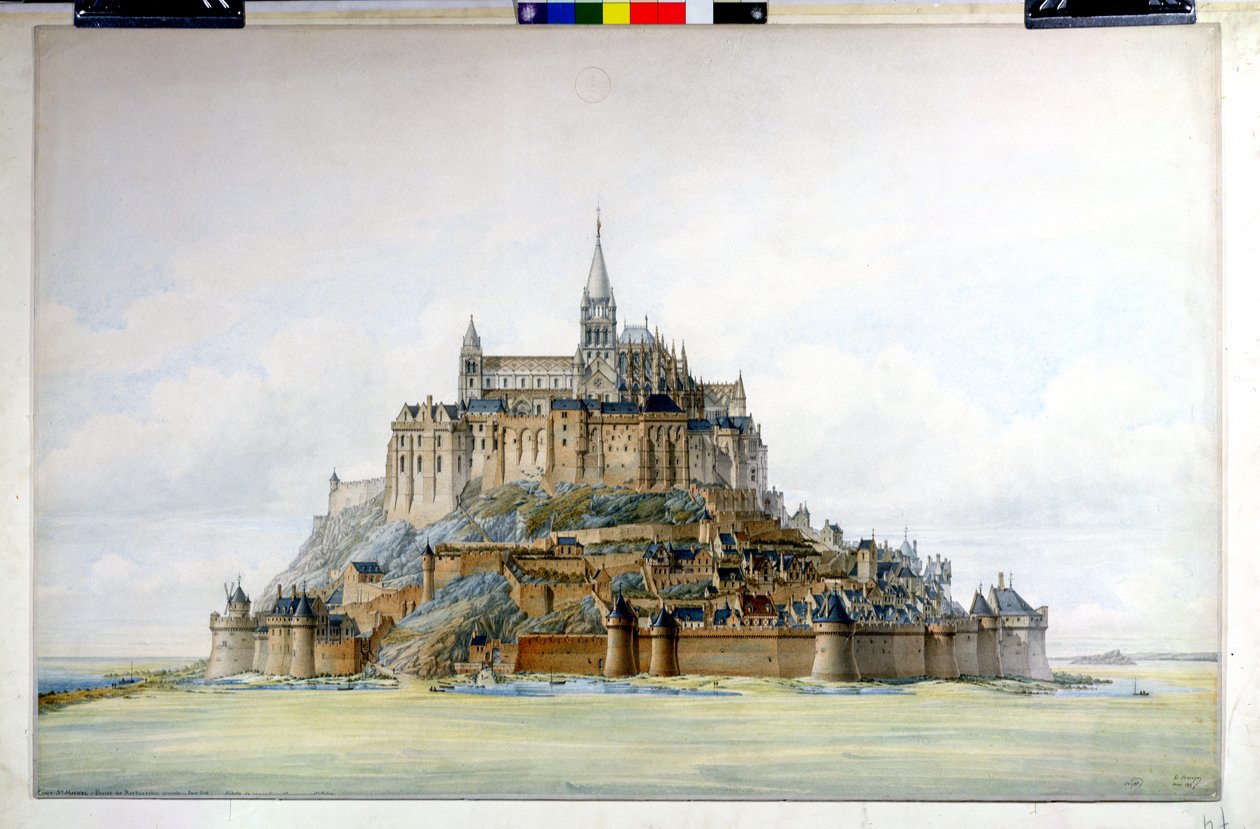 Proyecto de restauración del Mont Saint-Michel (lado sur), marzo de 1875 de Edouard Jules Corroyer
