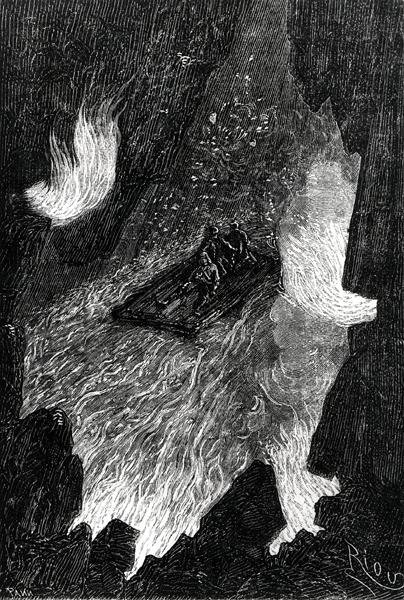 La balsa ondulada en olas de lava, ilustración de 