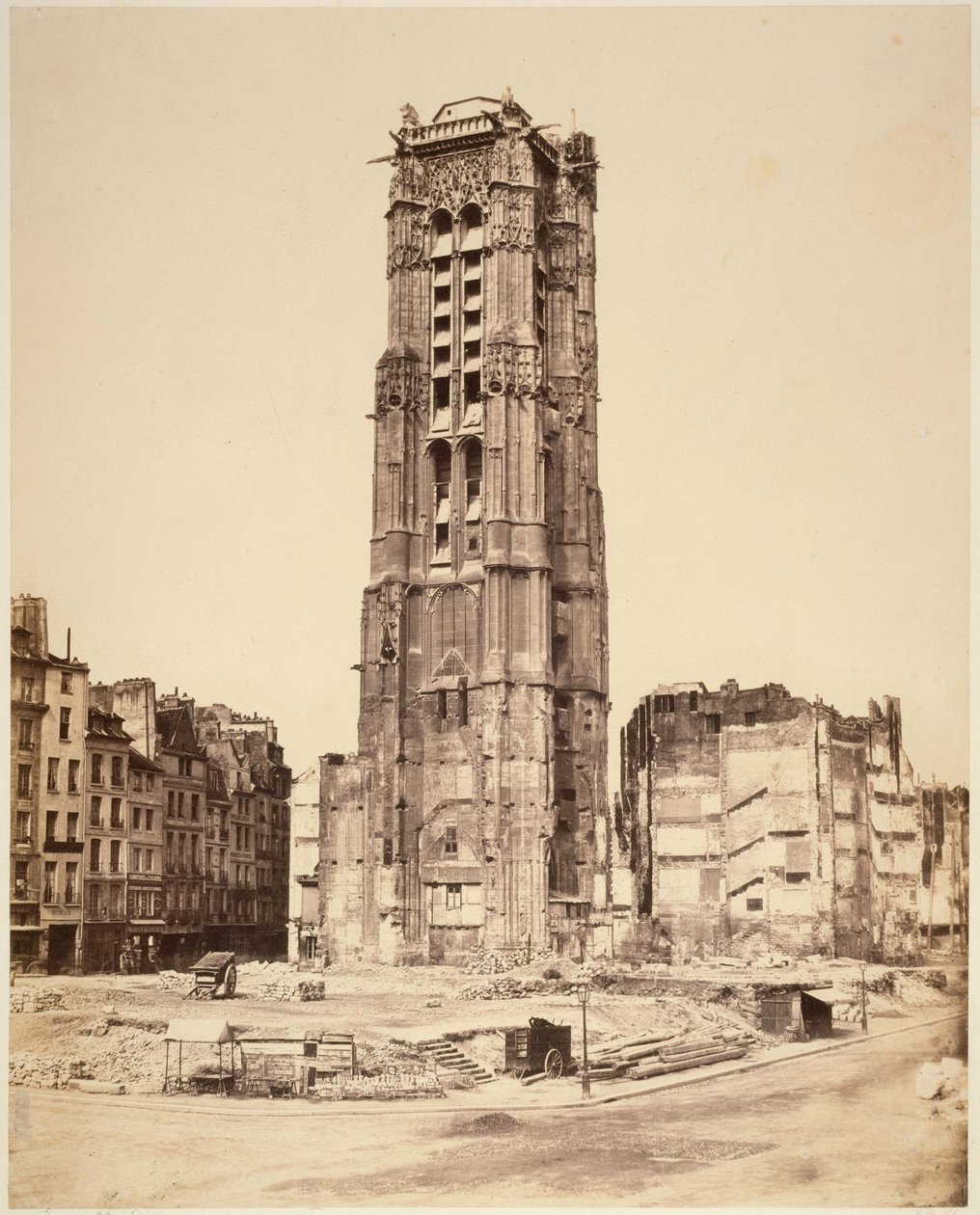 La torre Saint-Jacques, antes de la restauración. 4.º distrito, París. de Édouard Baldus
